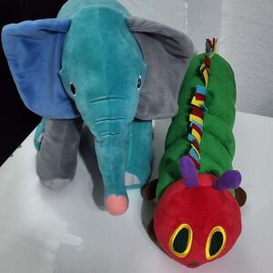 Eric Carle Colorful Elephant & Very Hungry Caterpillar Plush Toy Set NEW